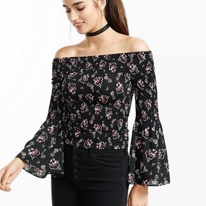 Cold shoulder wide sleeve floral top